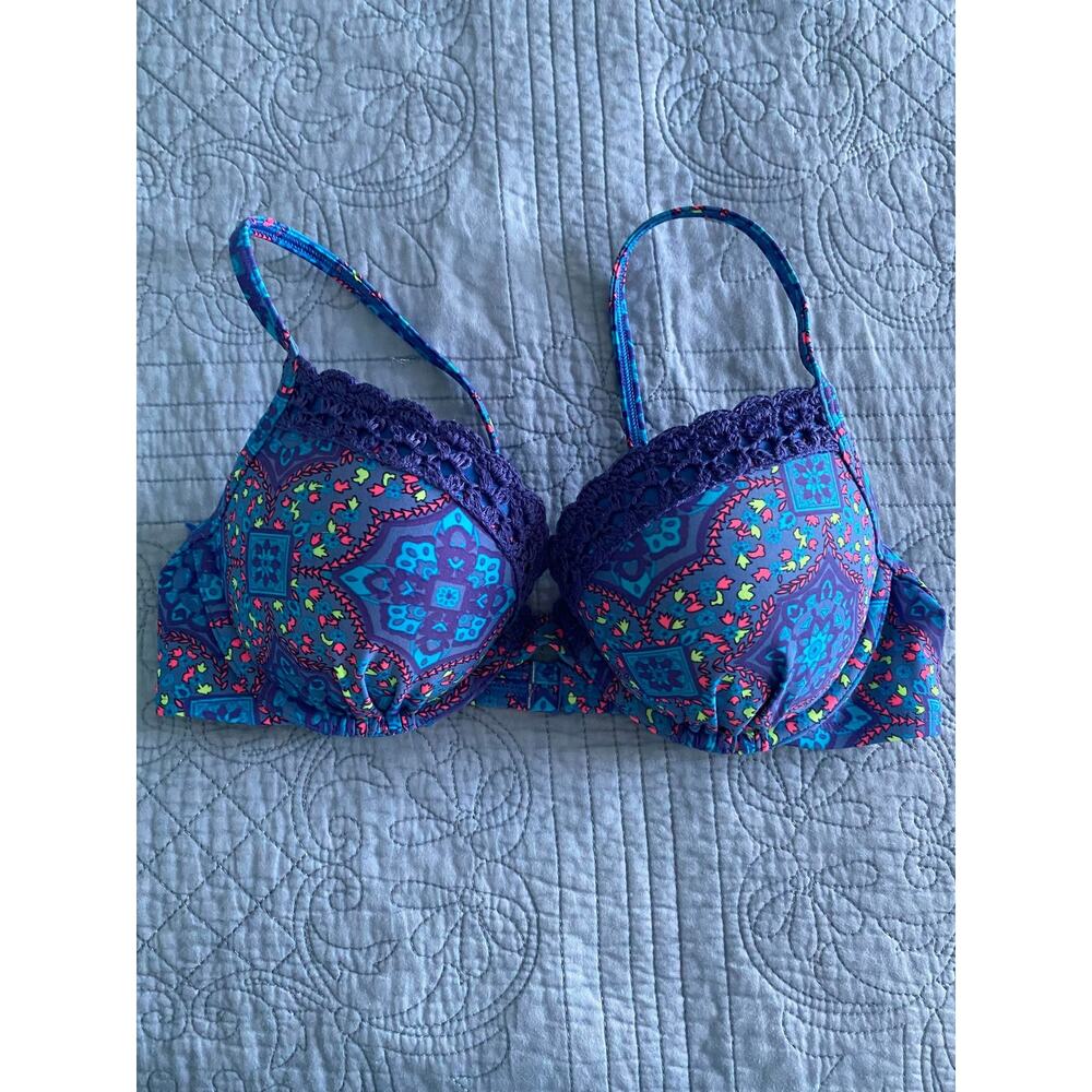 Aeri Blue Floral Push Up Swim Bikini Top Size 34 C